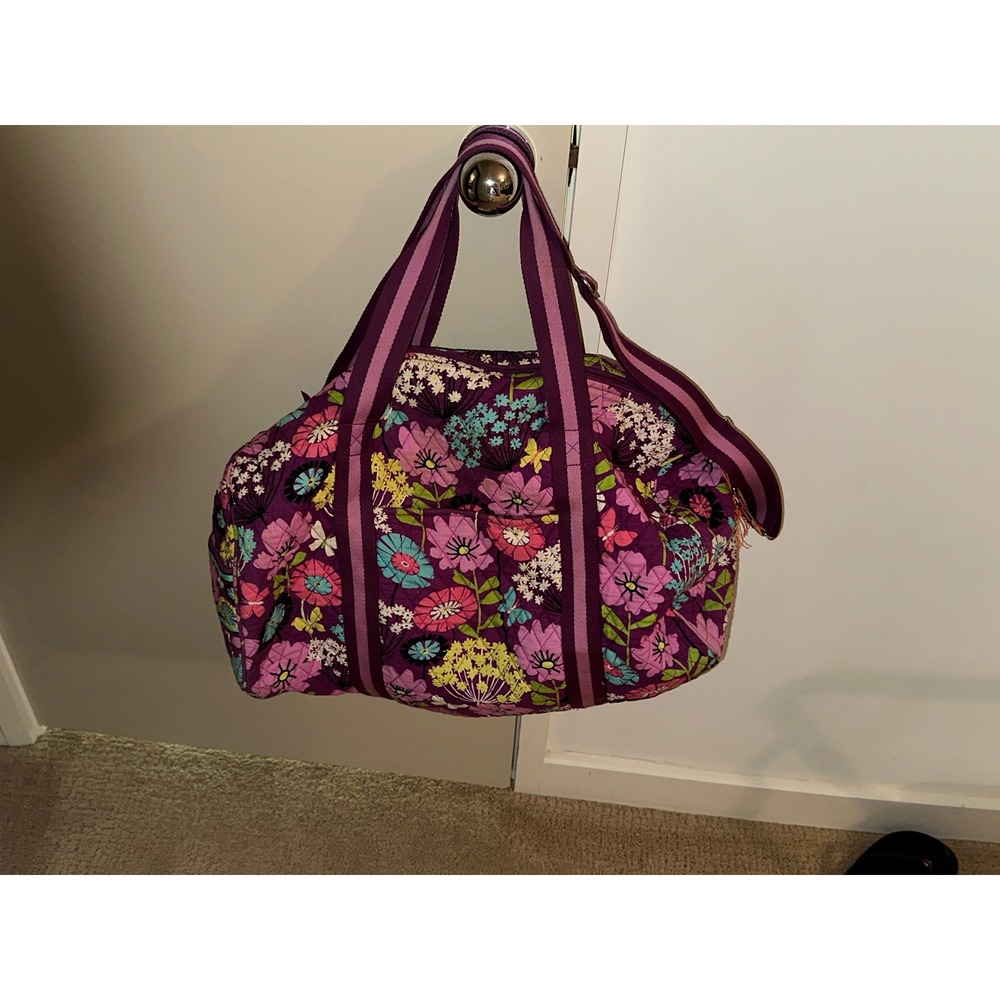 Vera Bradley Flutterby Floral Quilted Cotton 19" Duffel Travel Bag Purple Clean - Picture 2 of 10